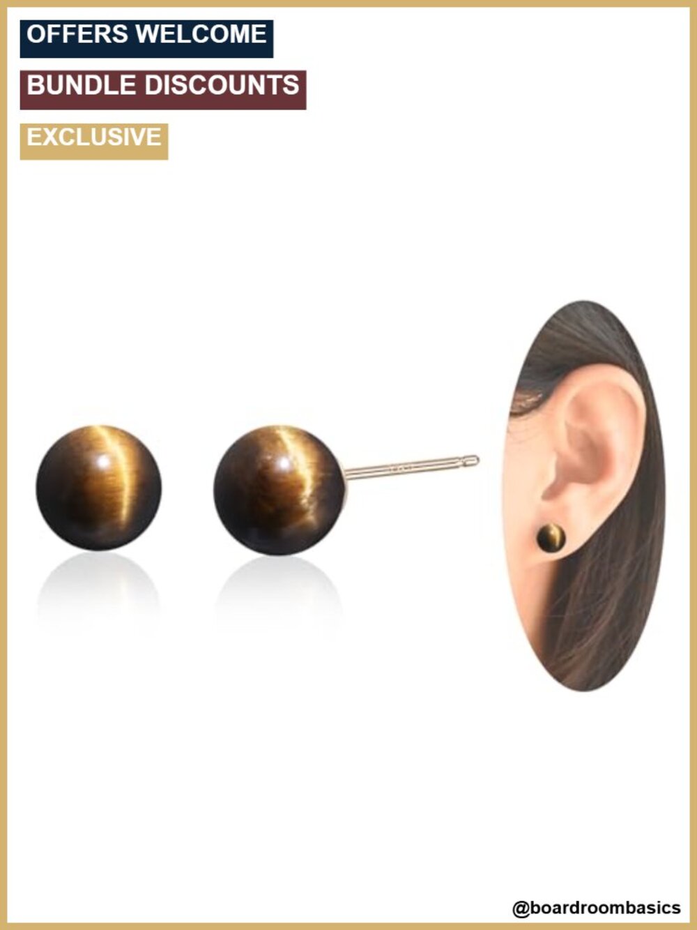 14k Gold Plated Tiger Eye Gemstone Ball Stud Earrings for Women